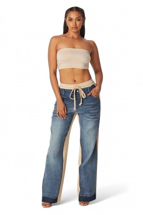 April Straight Leg Denim Jean Sweatpants by The House of Stylez