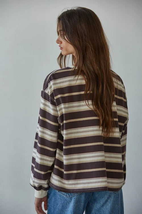 Knit Cotton Multi Striped Crew Neck Long Sleeve Top by Boutique 23