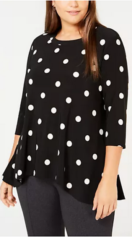 Anne Klein Plus Size Printed Handkerchief-Hem Top, Black/White, Size OX by Vanessa Jane