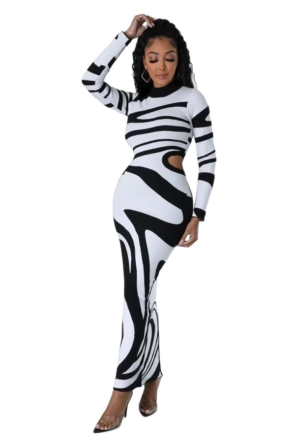 Black & White Knit Maxi Dress by The House of Stylez