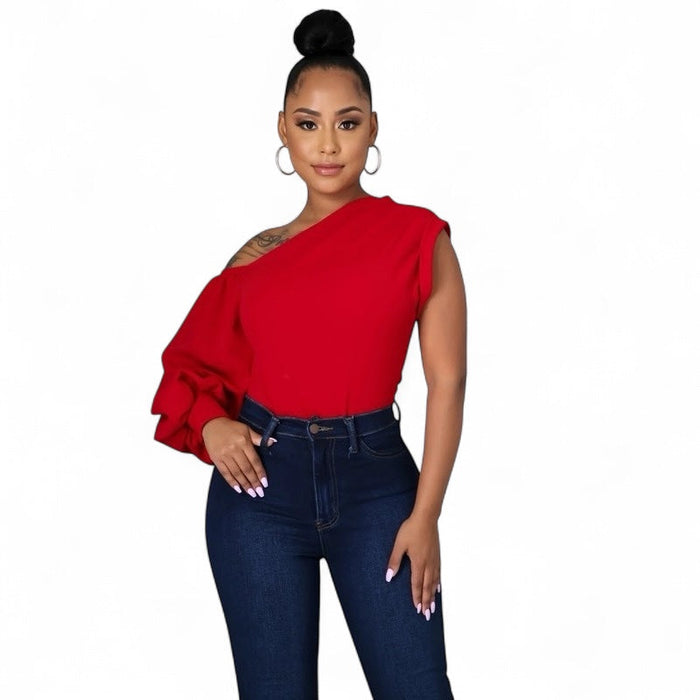 One Shoulder Puff Sleeve Top by The House of Stylez
