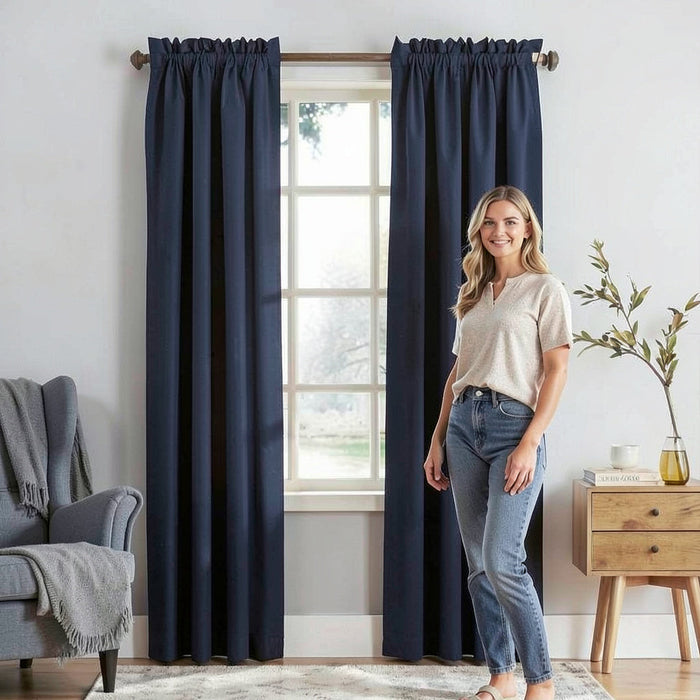 Sun Zero Bella 84 Curtain in Navy Single Panel, 54X84 by Vanessa Jane
