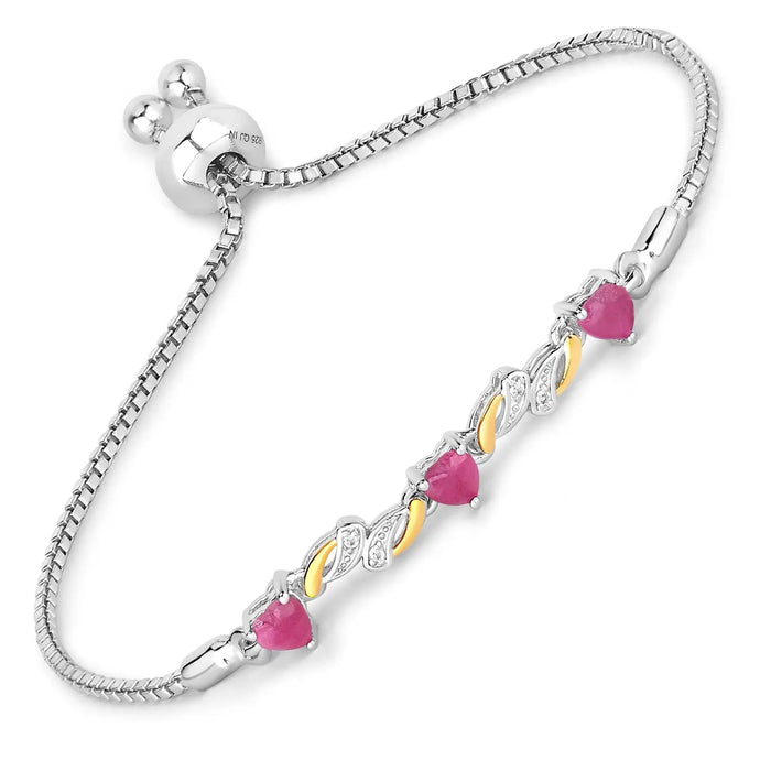 1.09 Ct Heart Pink Ruby Prong Silver Bolo Adjustable Bracelet by Fine Color Jewels