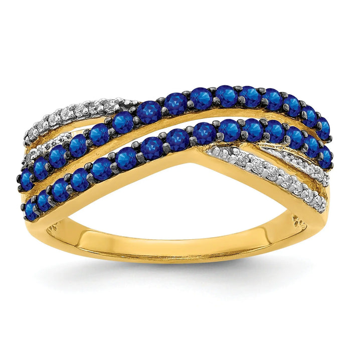 1.19 Ct Round Blue Sapphire & Diamond Pavé 14K Gold 4-Row Criss Cross Ring by Fine Color Jewels