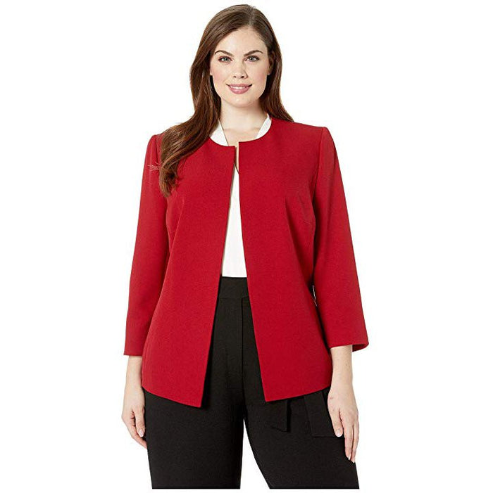 Anne Klein Womens Red Open Front Crepe Jacket, Plus Size 0X by Vanessa Jane
