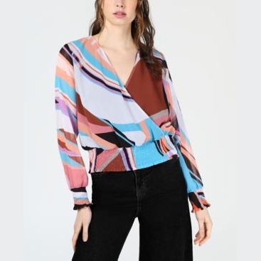 Bar III Sunset Wave Wrap Top by Vanessa Jane