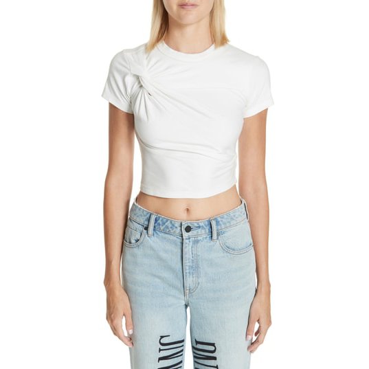 Alexanderwang.t Twist-Front Cropped Tee, Size Medium by Vanessa Jane