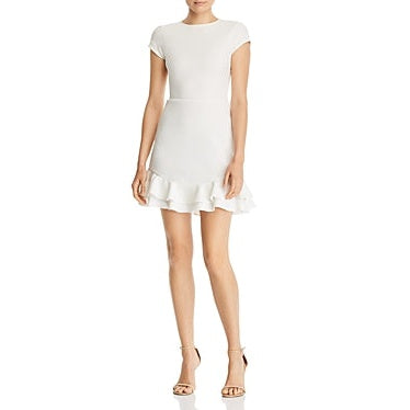 Aqua Womens Ruffled Cap Sleeve Flounce Dress, White, Size Medium by Vanessa Jane