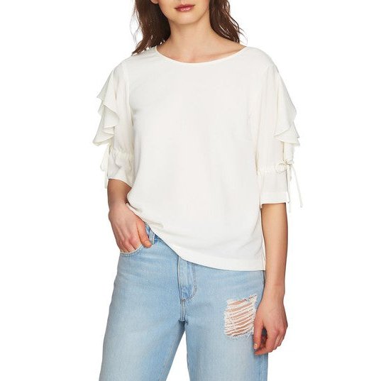 1.State Womens Ruffled Sleeves Crew Neck Pullover Top, Size Small by Vanessa Jane