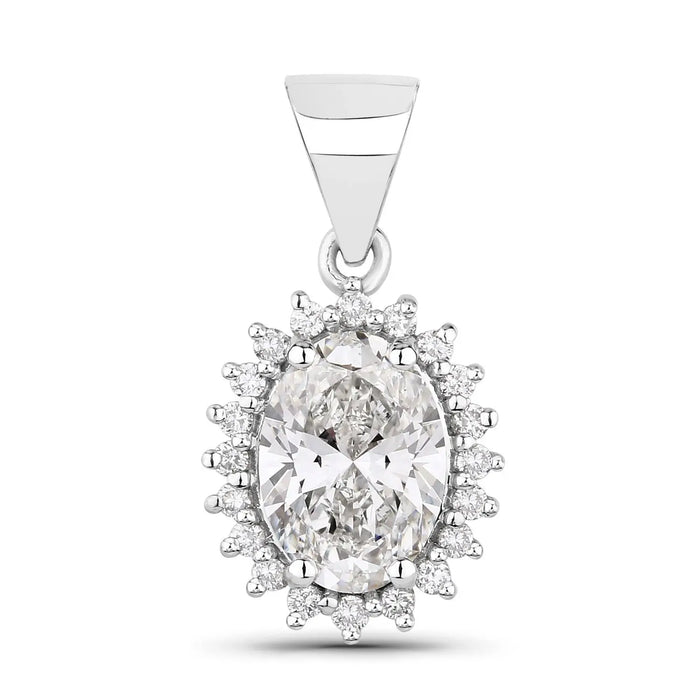 1.23 Ct Oval Lab Grown Diamond Prong Platinum Bridal Floral Halo Pendant by Fine Color Jewels