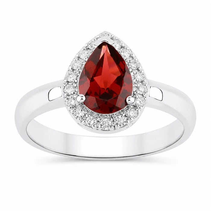 1.30 Ct Pear Red Mozambique Garnet & Lab Diamond Prong Silver Halo Ring by Fine Color Jewels