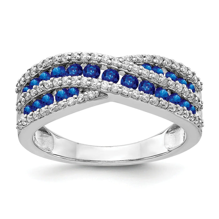 1.30 Ct Round Blue Sapphire & Diamond Pavé 14K White Gold Crossover Infinity Band Ring by Fine Color Jewels