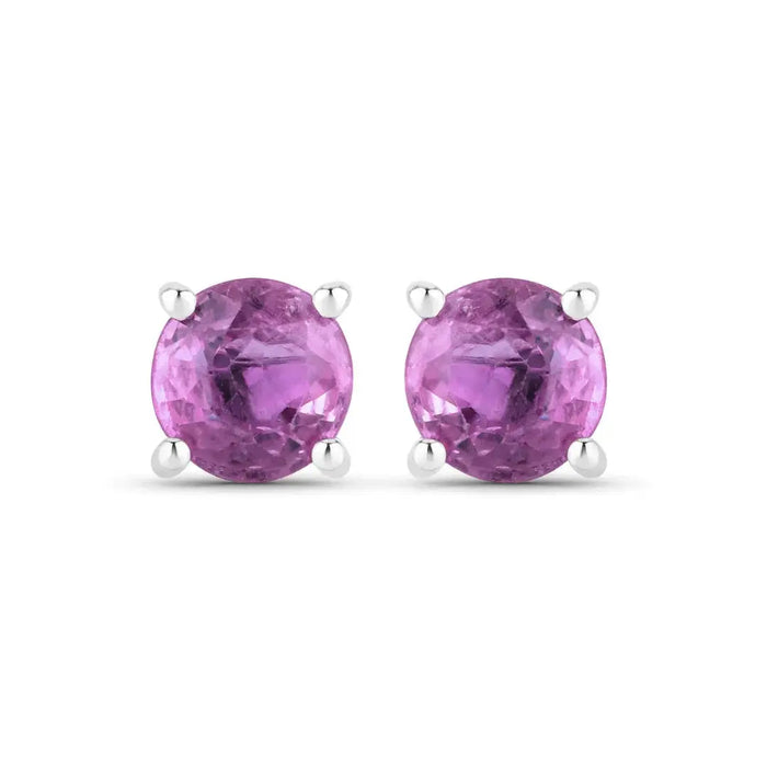 1.30 Ct Round Pink Sapphire Prong 10K Gold Stud Earrings by Fine Color Jewels
