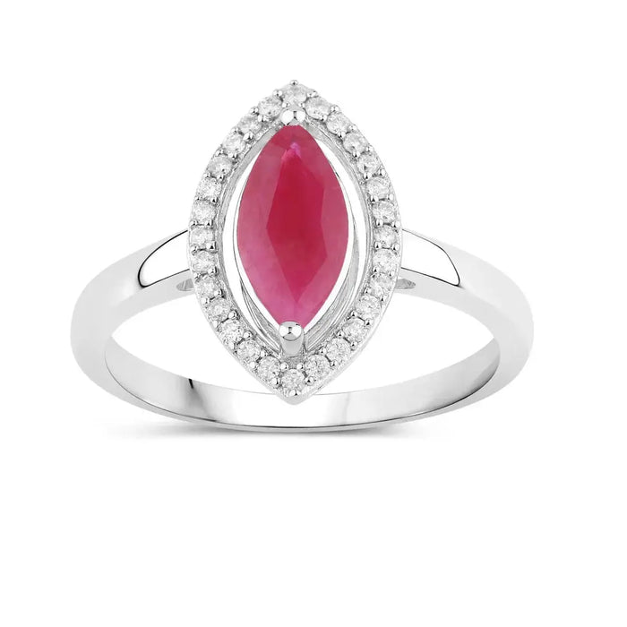1.39 Ct Marquise Pink Ruby Diamond Prong 10K Gold Halo Ring by Fine Color Jewels