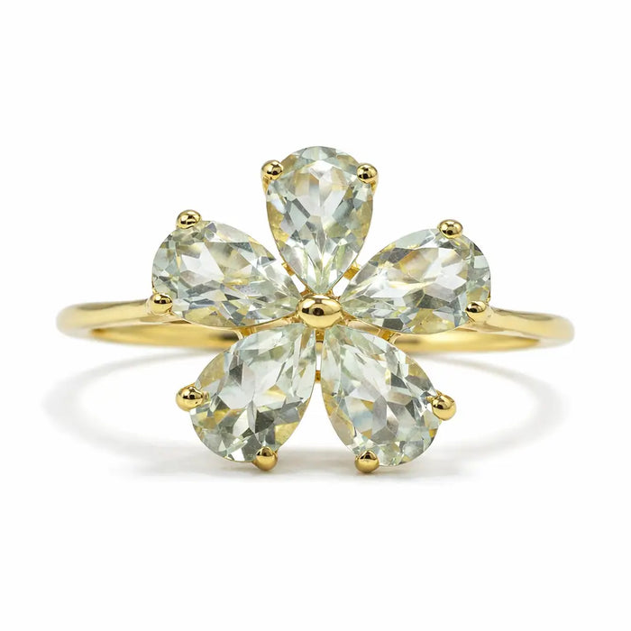 1.40 Ct Pear Green Amethyst Prong Silver Flower Ring by Fine Color Jewels