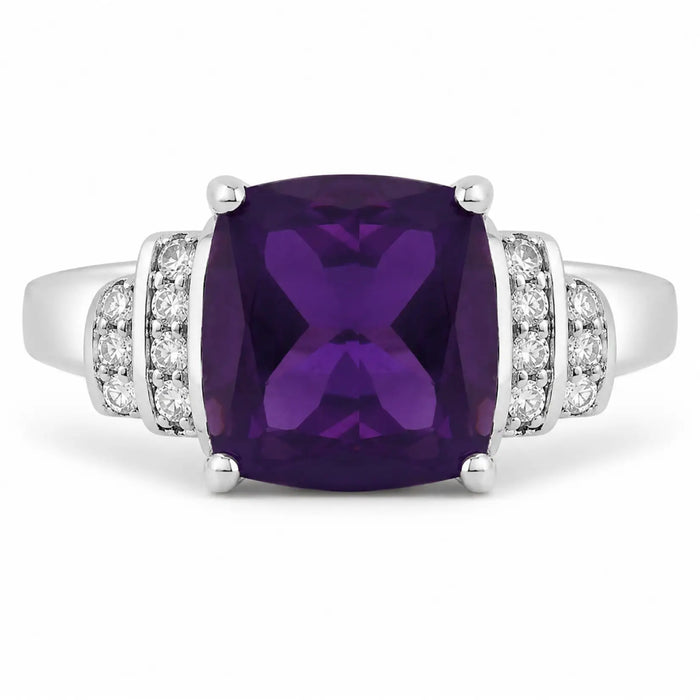 1.45 Ct Cushion Purple Amethyst Lab Diamond Prong Silver Bridge Ring by Fine Color Jewels