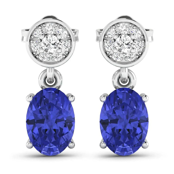 1.50 Ct Oval Violet Tanzanite & Diamond Prong 14K White Gold Dangle Earrings by Fine Color Jewels