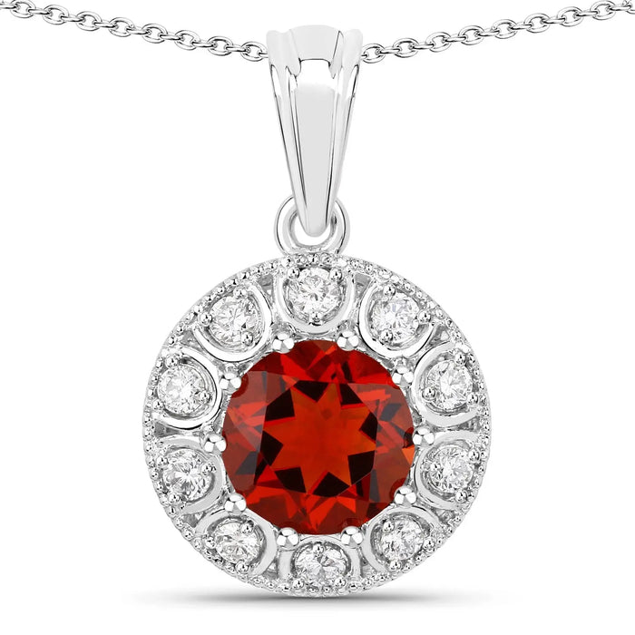 1.50 Ct round orange Madeira Citrine and Lab Diamond prong Silver Halo pendant Necklace by Fine Color Jewels