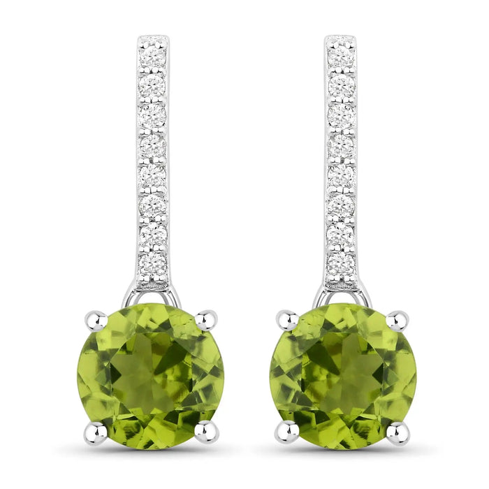 1.60 Ct Round Green Peridot & Lab Diamond Prong Silver Dangle Earrings by Fine Color Jewels