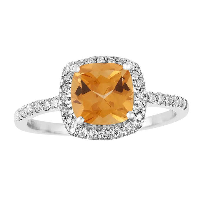 1.67 Ct Cushion Yellow Citrine and Moissanite Prong Silver Halo Cocktail Ring by Fine Color Jewels