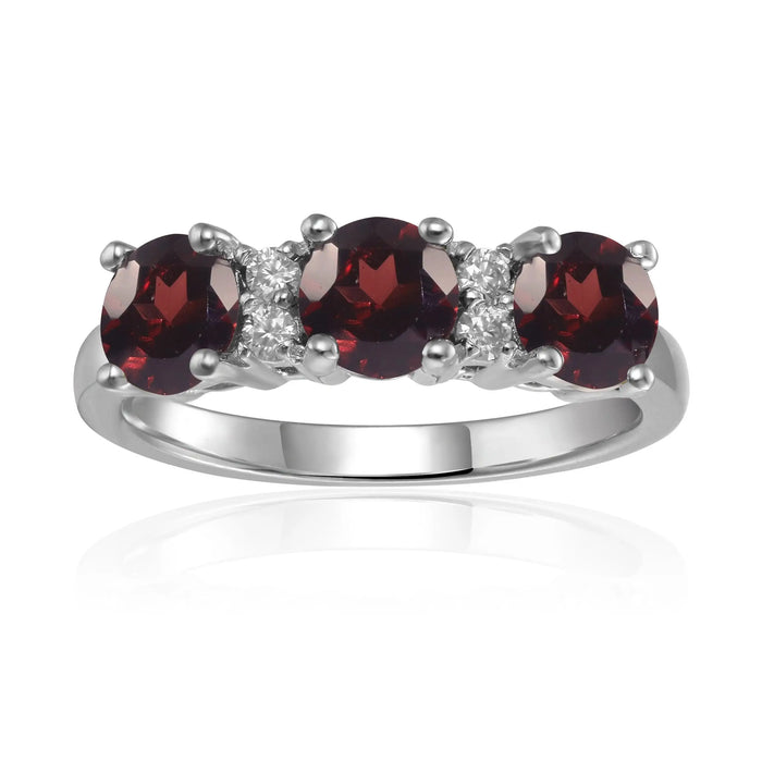 1.7 Ct Round Red Garnet Prong Silver Three Stone Ring by Fine Color Jewels