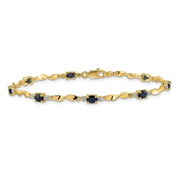1.76 Ct Oval Blue Sapphire & Diamond Prong 14K Yellow Gold Twist Link Bracelet by Fine Color Jewels