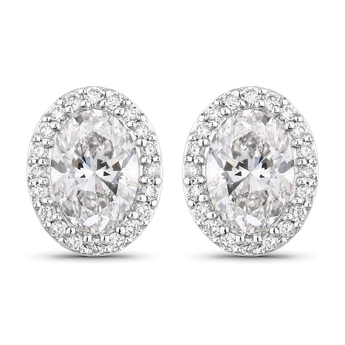 1.76 Ct Oval Lab Grown Diamond Prong Platinum Bridal Halo Stud Earrings by Fine Color Jewels