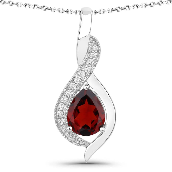 1.80 Ct Pear Red Mozambique Garnet & Lab Diamond Prong Silver Teardrop Crossover Pendant Necklace by Fine Color Jewels