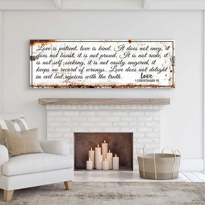 1 Corinthians 13 - Love Is Patient Rustic Sign by Tailored Canvases