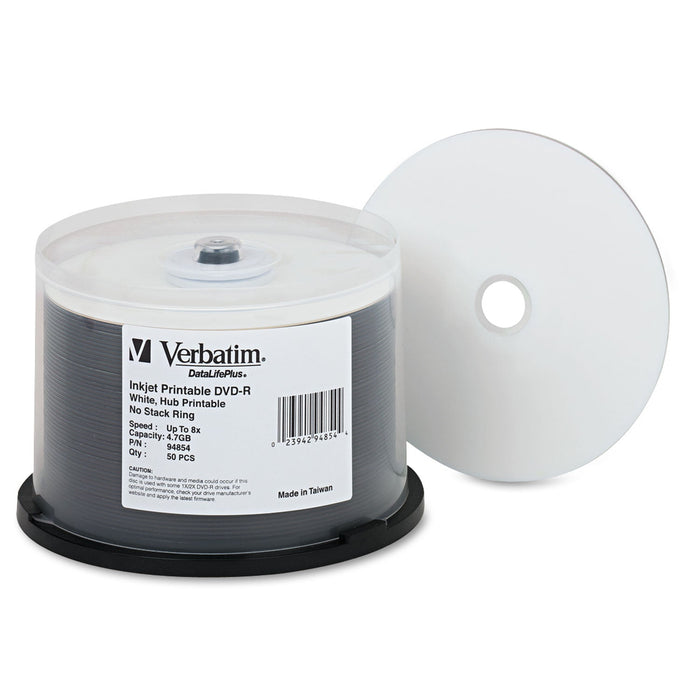 Verbatim DVD-R DataLifePlus Printable Recordable Disc, 4.7 GB, 8x, Spindle, White, 50/Pack