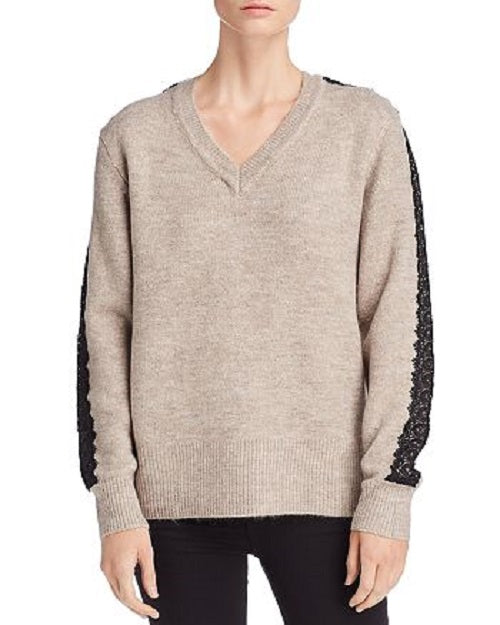 Catherine Catherine Malandrino Lace-Trimmed V-Neck Sweater, Size Large by Vanessa Jane
