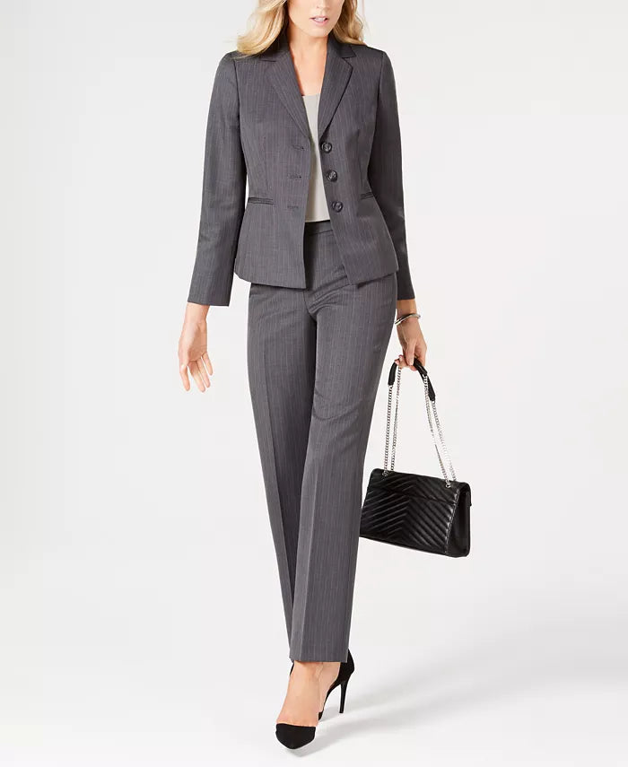 Le Suit Petite Three-Button Striped Pantsuit 2P by Vanessa Jane