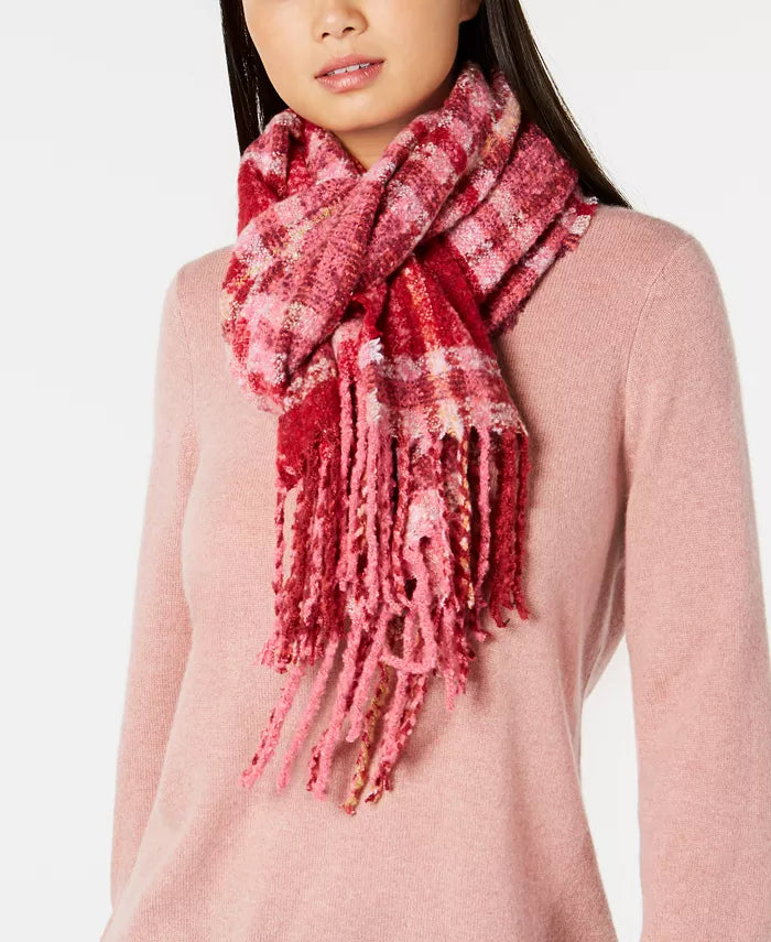 Echo Lofty Plaid Fringe Scarf - Red, Size 20 X 70 by Vanessa Jane