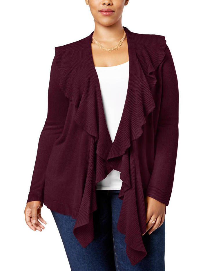 Karen Scott Womens Plus Ruffled Shawl Collar Cardigan Sweater, Size 1X by Vanessa Jane