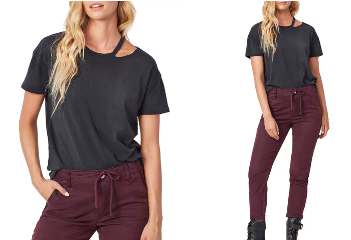 Paige Slashed Short Sleeve T-Shirt in Black, Size Small by Vanessa Jane