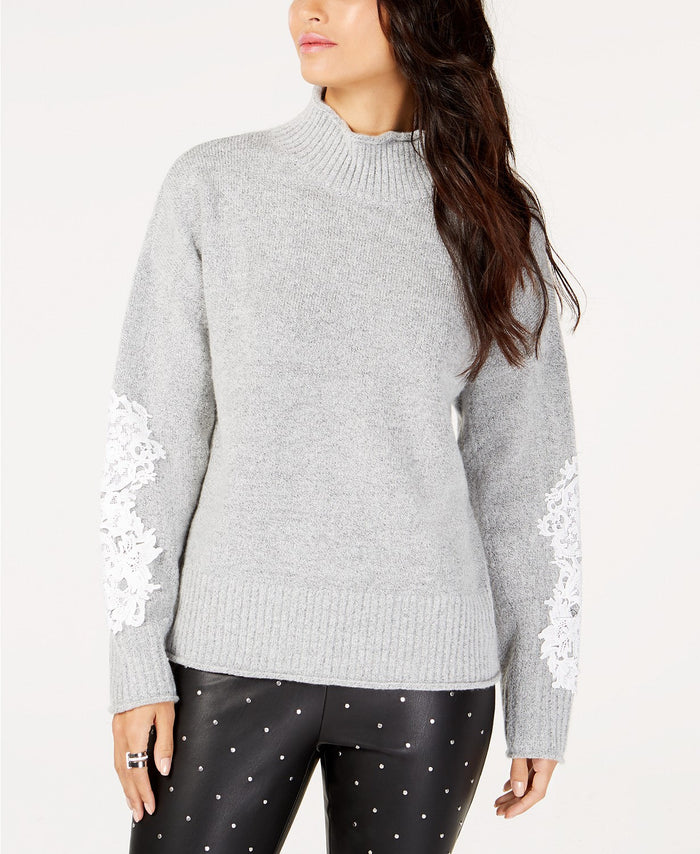 I.N.C Lace-Sleeve Mock-Neck Sweater, Size Petite Medium by Vanessa Jane