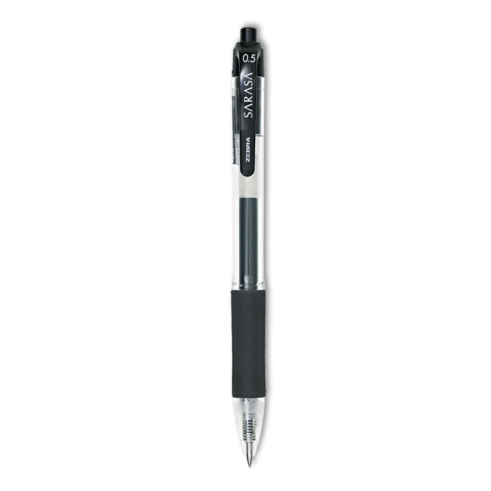 Zebra Sarasa Dry Gel X20 Gel Pen, Retractable, Fine 0.5 mm, Black Ink, Smoke Barrel, 12/Pack