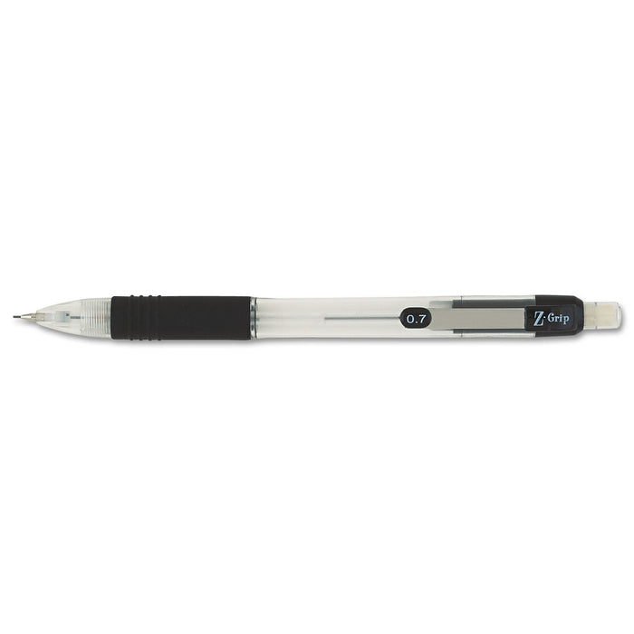 Zebra Z-Grip Mechanical Pencil, 0.7 mm, HB (#2.5), Black Lead, Clear/Black Grip Barrel, Dozen