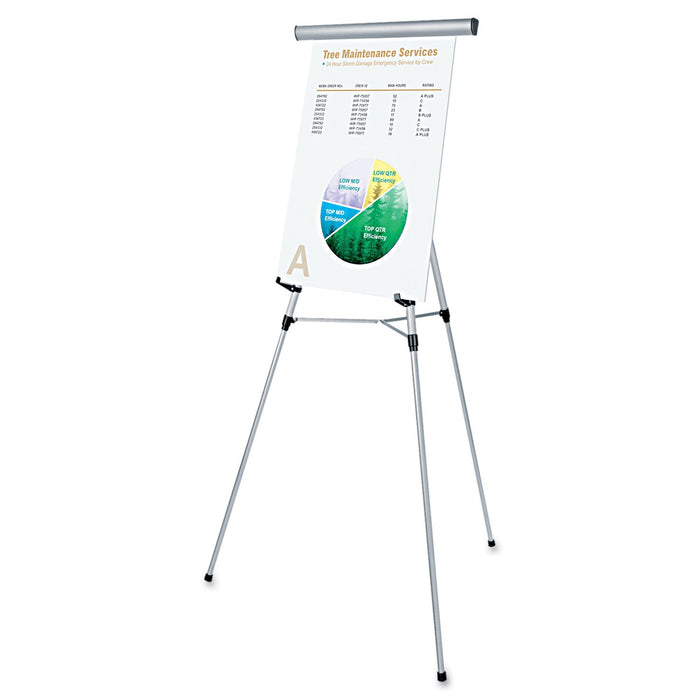 Universal 3-Leg Telescoping Easel with Pad Retainer, Adjusts 34" to 64", Aluminum, Silver