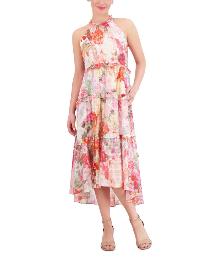Vince Camuto Womens Printed Chiffon Ruffle-Tier High-Low Dress by Vanessa Jane