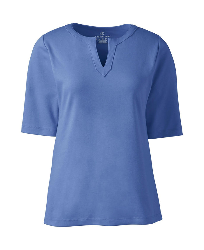 Lands End Womens Cotton Polyester Modern Half Sleeve Splitneck, Medium by Vanessa Jane