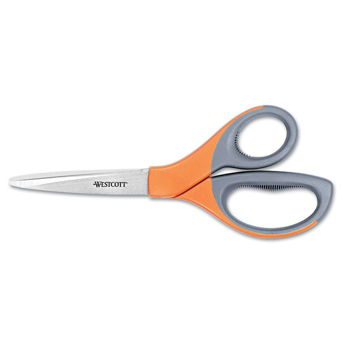Westcott Elite Series Stainless Steel Shears, 8" Long, 3.5" Cut Length, Orange Straight Handle