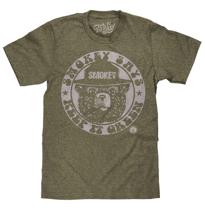 Smokey Bear Keep it Green Logo T-Shirt - Green by Tee Luv
