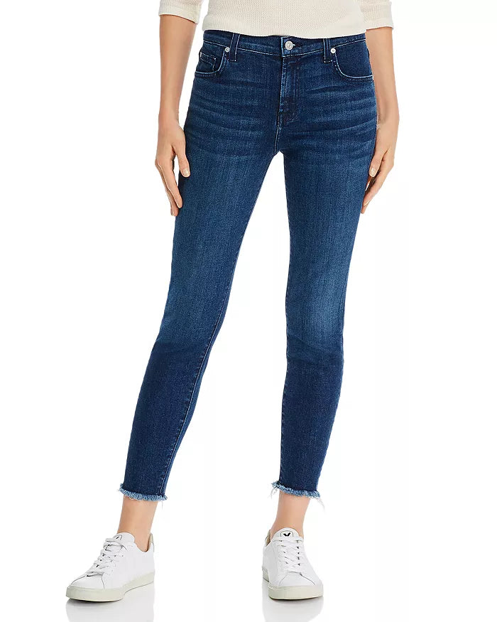 7 For All Mankind Ankle Skinny with Frayed Hem in Dark Indigo, Size 27 by Vanessa Jane
