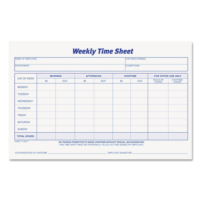 TOPS Weekly Time Sheets, 5.5 x 8.5, 1/Page, 50 Forms/Pad, 2 Pads/Pack