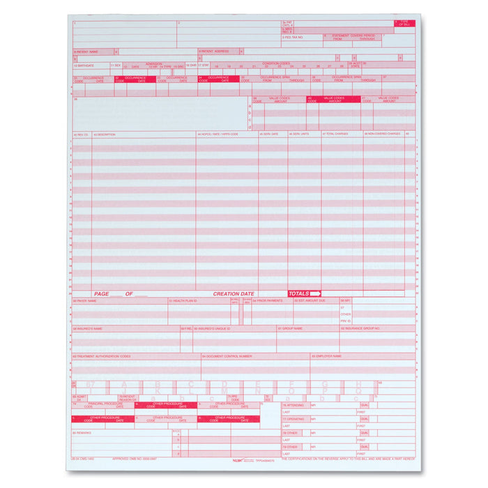 TOPS UB04 Hospital Insurance Claim Form, 8.5 x 11, 1/Page, 2,500 Forms