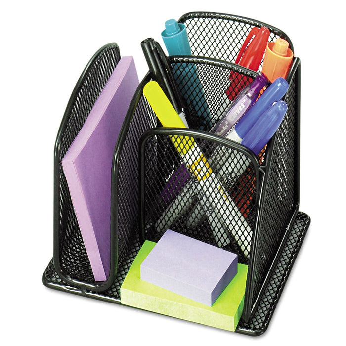 Safco Onyx Mesh Mini Organizer, 3 Compartments, Steel, 6 x 5.25 x 5.25, Black