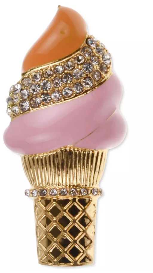 Holiday Lane Gold-Tone Pave Ice Cream Cone Pin, Gold by Vanessa Jane