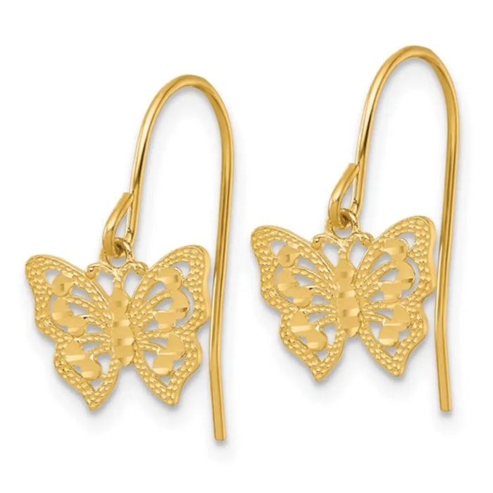 10k Gold Butterfly Dangle Earrings by Fine Color Jewels