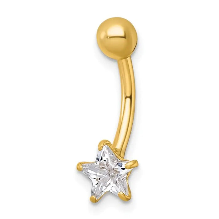 10k Gold CZ Star Navel Ring by Fine Color Jewels